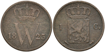 Нидерланды 1 цент 1823 Виллем I (1815-1840) KM 47 медь 4575-942