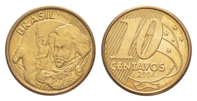 Бразилия 10 сентаво 2004 KM 649.3 сталь плакированная латунью UNC 4644-445