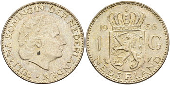 Нидерланды 1 гульден 1966 Юлиана (1948-1980) KM 184 серебро 4175-257