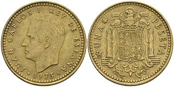 Испания 1 песета 1975 (77) Хуан Карлос I (1975-2014) KM 806 алюминиевая бронза 4604-157