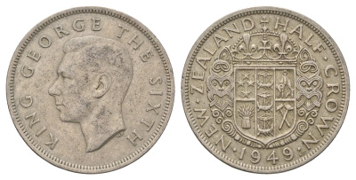 Новая Зеландия 1/2 кроны 1949 Георг VI (1936-1952) KM 19 медно-никель 4672-314