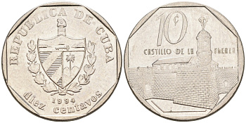 Куба 10 сентаво 1994 форт в Гаване Ла-Фуэрса KM 576.1 сталь плакированная никелем 4591-122