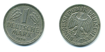 ФРГ 1 марка 1950 J, KM 110, J. 385 медно-никель 46-1833