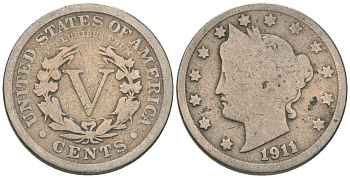 США 5 центов 1911 голова свободы KM 112 медно-никель 3336-344