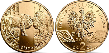 Польша 2 злотых 2013 MW, серия сохраним природу, зубр KM 878 нордик UNC 4676-1032