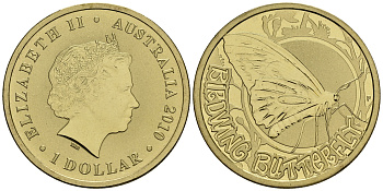 Австралия 1 доллар 2010 серия насекомые, птицекрылая муха-баттлерфлай KM 1442 алюминиевая бронза UNC M42-07