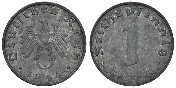 Германия 1 рейхспфенниг 1944 B KM 97, J. 369 цинк 4124-237