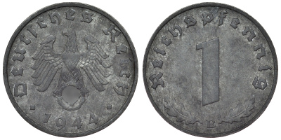 Германия 1 рейхспфенниг 1944 B KM 97, J. 369 цинк 4124-237