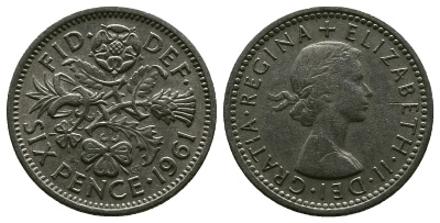 Великобритания 6 пенсов 1961 Елизавета II (1952-2022) KM 903, Spink 4149 медно-никель 4381-732