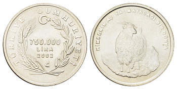 Турция 750000 лир 2002 Коза KM 1162 медно-никель UNC 4126-423