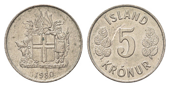 Исландия 5 крон 1980 KM 18 медно-никель UNC 4687-915