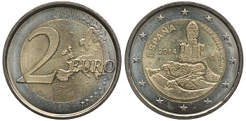 ИСПАНИЯ 2 ЕВРО 2014 ГАУДИ, ПАРК ГУЭЛЯ KM 1306 биметалл 176-543
