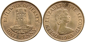 ДЖЕРСИ 1 ПЕННИ 1983 СМОТРОВАЯ БАШНЯ НА ОСТРОВЕ СЕНТ-КЛЕМЕНТ KM 54 бронза 26-432