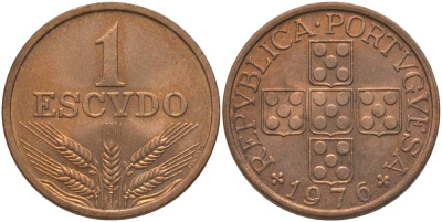 Португалия 1 эскудо 1976 KM 597 бронза 181-355