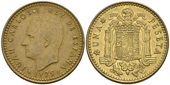 Испания 1 песета 1975 (79) Хуан Карлос I (1975-2014) KM 806 алюминиевая бронза 4573-924