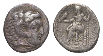 Македонское Царство драхма 322-318 гг. до н.э. Александр III Великий, голова Александра в образе Геракла в львином скальпе/Зевс на троне, факел, (посмертная чеканка при Филиппе Арридее), Сарды, (из старой нидерландской коллекции) Price 2637 серебро 1073-1
