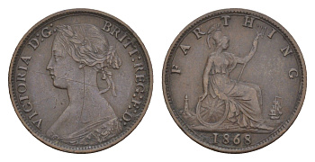 Великобритания 1 фартинг 1868 Виктория (1837-1901) KM 747.2, Spink 3958 бронза 4658-839
