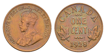 Канада 1 цент 1928 Георг V (1910-1936) KM 28 бронза 4639-242