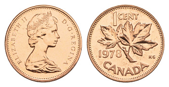 Канада 1 цент 1978 Елизавета II (1952-2022), кленовый лист KM 59.1 бронза PROOF-LIKE (BU) 4630-928