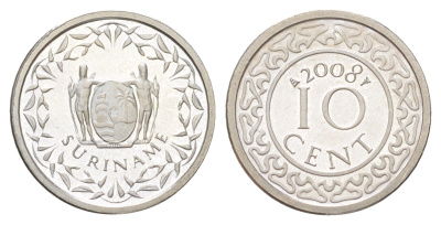 Суринам 10 центов 2008 тираж 1000 экземпляров KM 13a медно-никель BU 4625-338