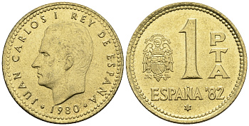 Испания 1 песета 1980 (82) чемпионат мира по футболу в Испании 1982 года, Хуан Карлос I (1975-) KM 816 алюминиевая бронза 85-722