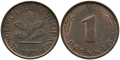 ФРГ 1 пфенниг 1971 D KM 105, J.380 сталь плакированная медью 99-316