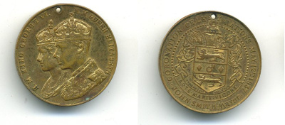 АНГЛИЯ МЕДАЛЬ 1937 НА КОРОНАЦИЮ латунь 6-3-40