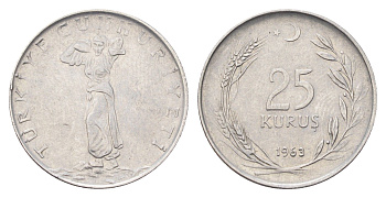 Турция 25 курушей 1963 KM 892.2 нержавеющая сталь 4706-1121
