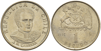 Чили 1 эскудо 1972 Хосе Мигель Каррера KM 197 медно-никель 4388-924