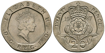 Великобритания 20 пенсов 1987 Елизавета II (1952-2022) KM 939, Spink 4361 (G2) медно-никель 4538-951