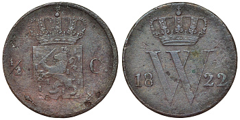 Нидерланды 1/2 цента 1822  KM 51 медь    4115-327