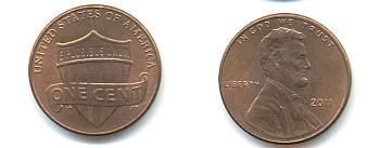 США 1 ЦЕНТ 2011 ЛИНКОЛЬН, ЩИТ KM 469 цинк плакированный медью 86-411