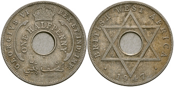 Британская Западная Африка 1/2 пенни 1947 H, Георг VI KM 18 медно-никель 25-1055