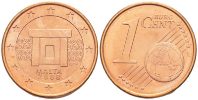 Мальта 1 евроцент 2008 KM 125 сталь плакированная медью UNC 46-2548