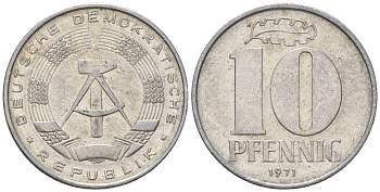 ГДР 10 пфеннигов 1971 А KM 10 алюминий 3459-632