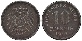 Германия 10 пфеннигов 1917 J KM 20, J. 298 железо 4119-132