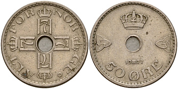 Норвегия 50 эре 1927 Хокон VII (1905-1957) KM 386 медно-никель 4187-913