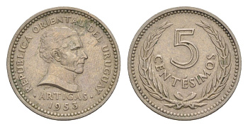 Уругвай 5 сентесимо 1953 KM 34 медно-никель 4632-748