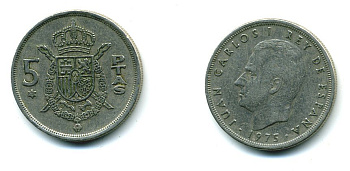 Испания 5 песет 1975 (78) Хуан Карлос I (1975-2014) KM 807 медно-никель 25-2032