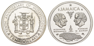Ямайка 10 долларов 1972 10 лет независимости KM 60 серебро PROOF 1079-8-22
