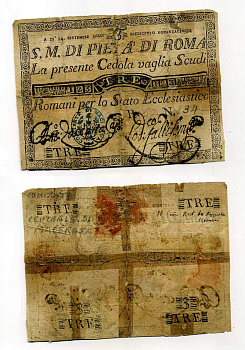 Италия 3 скуди 1795 S. Monte DelLa Pieta Di Roma Pick S 301 бумага 451-281-2