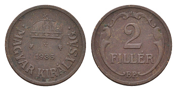 Венгрия 2 филлера 1935 KM 506 бронза 4658-931