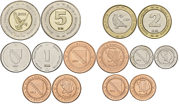 Босния и Герцеговина лот из 7 монет 2007-2013 5, 10, 20, 50 фенигов, 1, 2, 5 марок (2 монеты биметалл) UNC N1-32
