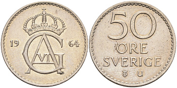 Швеция 50 эре 1964 Густав VI Адольф (1950-1973) KM 837 медно-никель 4582-751