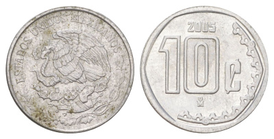 Мексика 10 сентаво 2005 KM 547 нержавеющая сталь aUNC 4627-1014