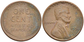 США 1 ЦЕНТ 1956 ЛИНКОЛЬН KM А132 медь цинк 218-1024