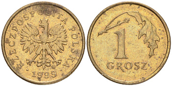 Польша 1 грош 1999 MW KM 276, Parchimowicz 701h латунь 4516-753