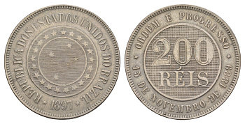 Бразилия 200 реалов (рейсов) 1897 KM 493 медно-никель 1519-1422