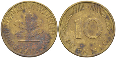 ФРГ 10 пфеннигов 1972 D KM 108, J. 383 сталь плакированная латунью 56-644
