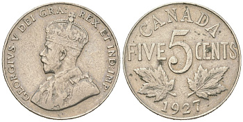 Канада 5 центов 1927 Георг V (1910-1936) KM 29 никель 110-1025